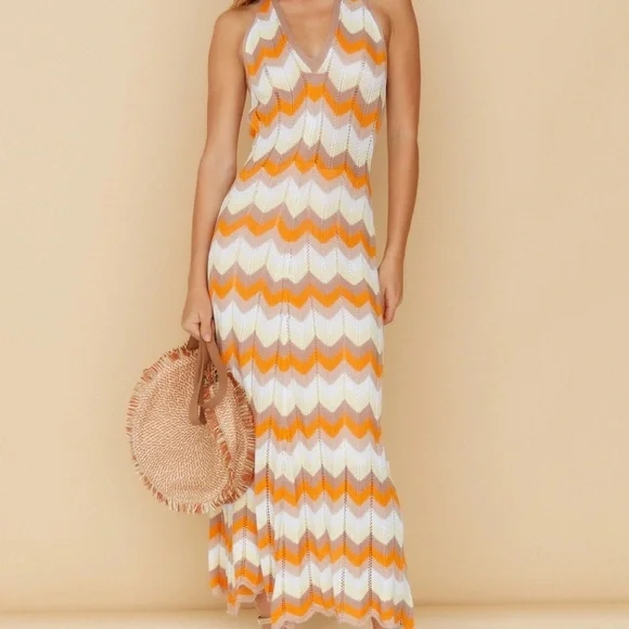 chinese dress ladies Multi Colour Knit Chevron Dress and Long Cardigan  Vintage Couture